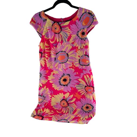 Chris McLaughlin Floral Shift Dress Pink & Multicolor Size 4 Big Flower Print Mi - Picture 1 of 5